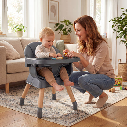 9-in-1 Convertible High Chair with Solid Wood Legs and Harness for Babies-Black