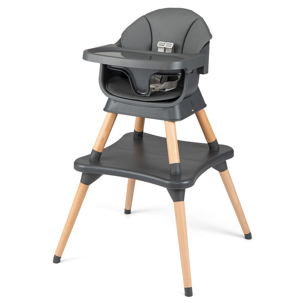 9-in-1 Convertible High Chair with Solid Wood Legs and Harness for Babies-Black