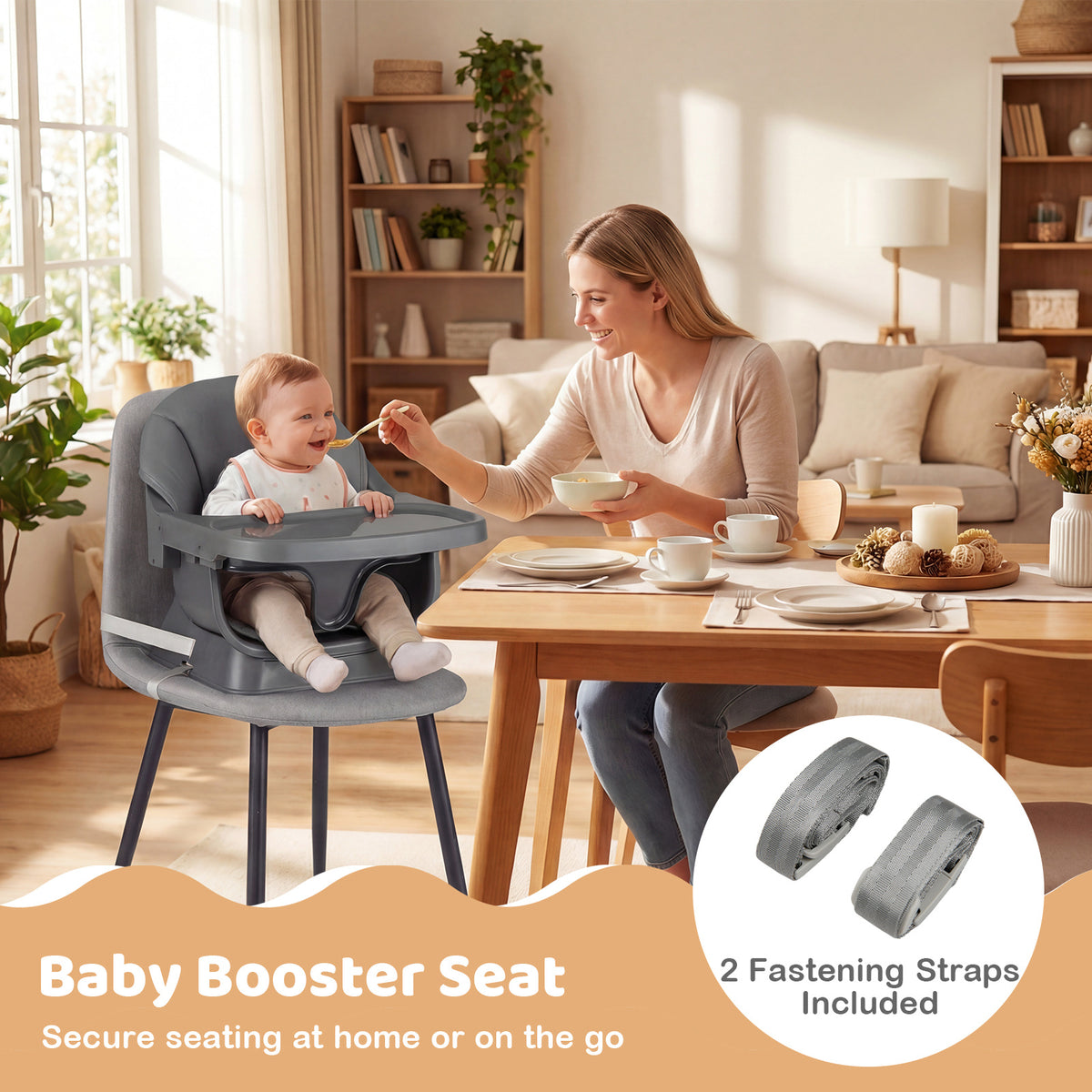 9-in-1 Convertible High Chair with Solid Wood Legs and Harness for Babies-Black