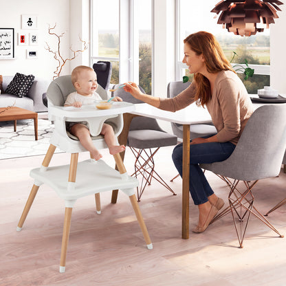 9-in-1 Convertible High Chair with Solid Wood Legs and Harness for Babies-Grey