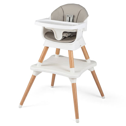 9-in-1 Convertible High Chair with Solid Wood Legs and Harness for Babies-Grey