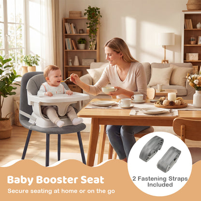 9-in-1 Convertible High Chair with Solid Wood Legs and Harness for Babies-Grey
