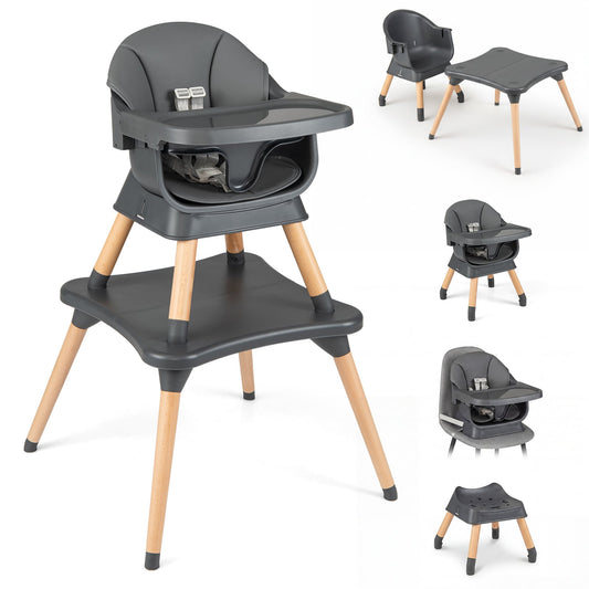9-in-1 Convertible High Chair with solid wood legs and harness for babies in black