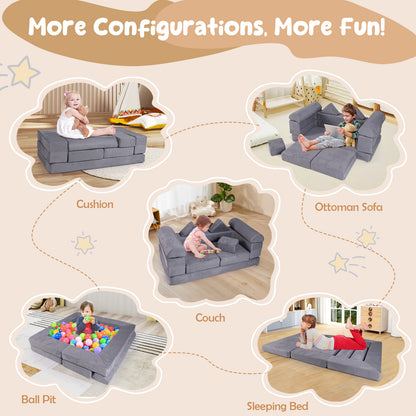 Different ways to assemble the modular kids play couch for various uses