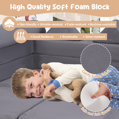 Close up of the breathable suede fabric on the modular kids play couch