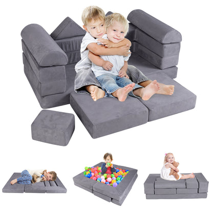 Several configurations of the modular kids play couch with children