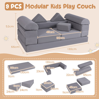 Size diagram of the modular kids play couch and its components