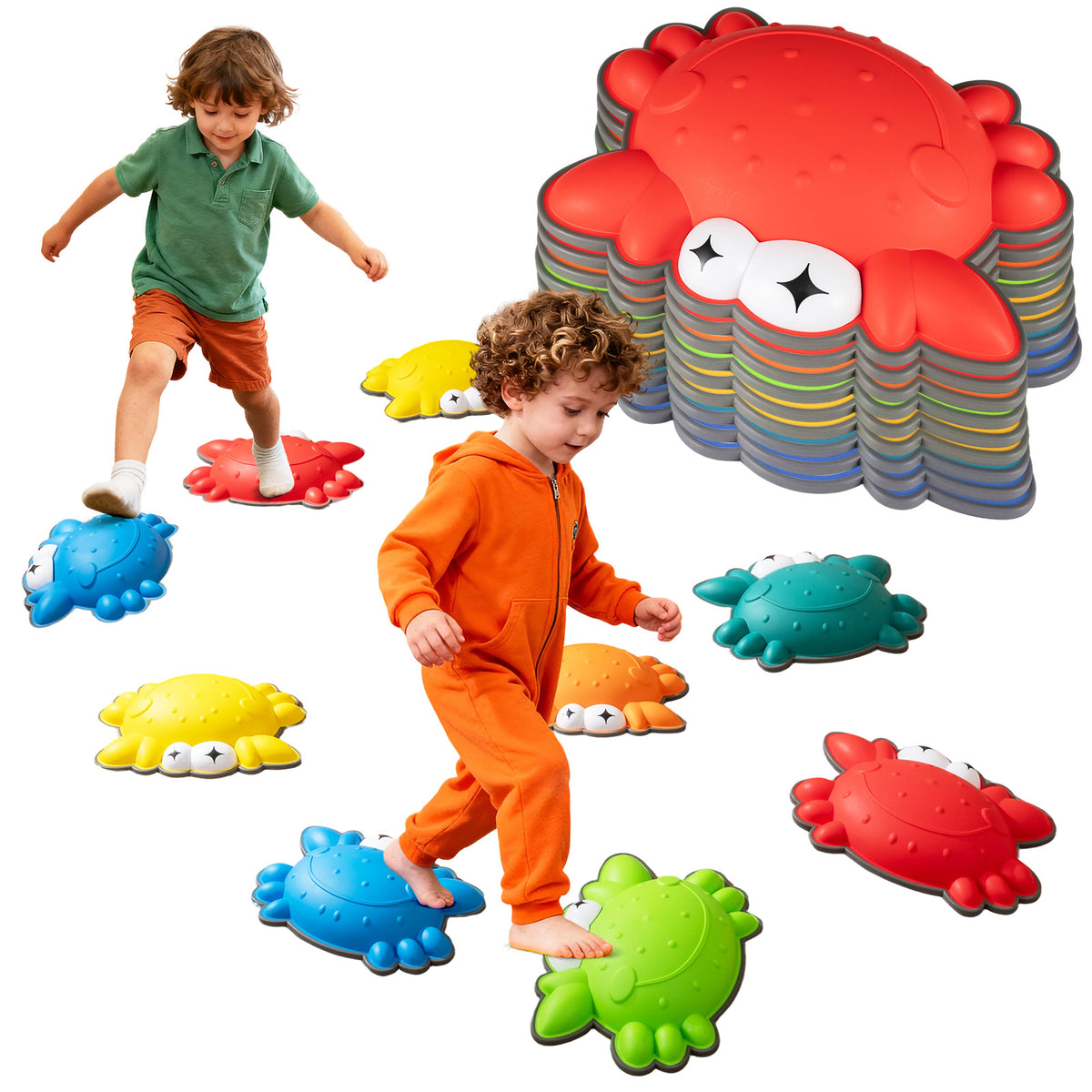 9 Pieces Non-Slip Toddler Stepping Stones for kids aged 3+ colourful, with children playing on them