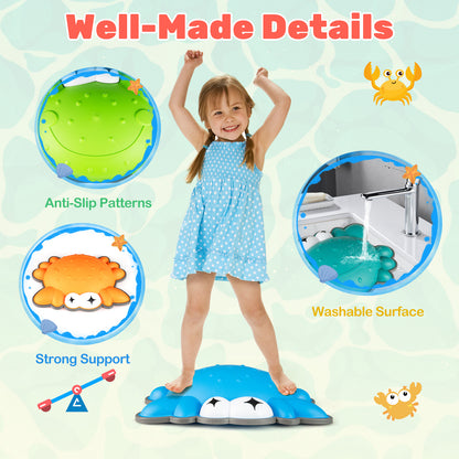 Well-made details of the crab stepping stones, including anti-slip patterns and washability