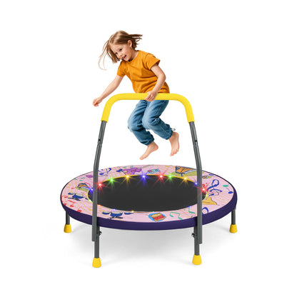 90 cm Folding Mini Trampoline with a child jumping on the pink mat featuring LED lights