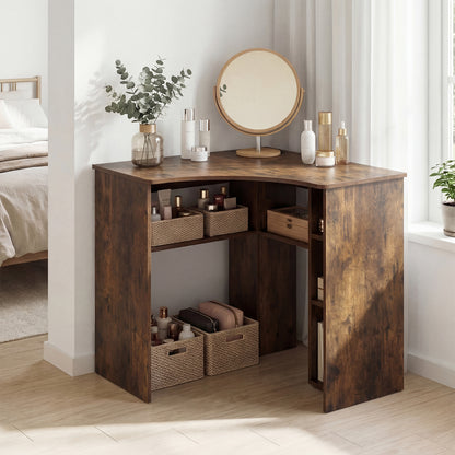 90-degree Triangle Computer Desk with Open Storage Shelves-Rustic Brown