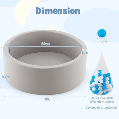 Dimension diagram for the soft play set showing size and ball count