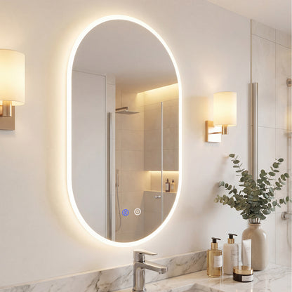 90 x 55 CM Lighted Mirror for Bathroom Wall Backlit Shatterproof Mirror