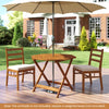 90CM Solid Wood Patio Dining Table with 5cm Umbrella Hole and Slatted Tabletop