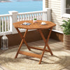 90CM Solid Wood Patio Dining Table with 5cm Umbrella Hole and Slatted Tabletop