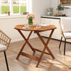 90CM Solid Wood Patio Dining Table with 5cm Umbrella Hole and Slatted Tabletop