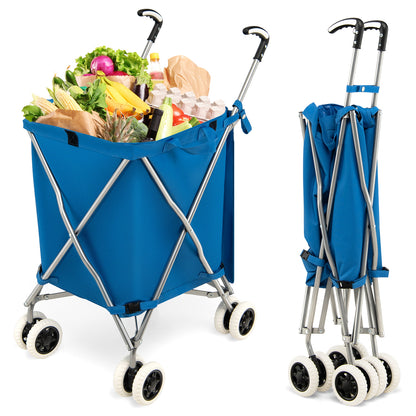 90L Folding Shopping Trolley with removable waterproof bag and cove-blue, front view