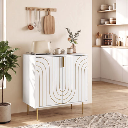 HOMCOM Modern Kitchen Cupboard, Storage Cabinet with 2 Doors, Adjustable Shelf and Metal Legs, White