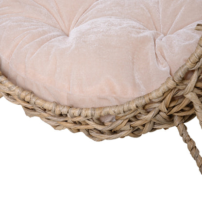 PawHut Rattan Elevated Cat Bed House Kitten Basket Ball-Shaped Pet Furniture w/ Removable Cushion - Natural