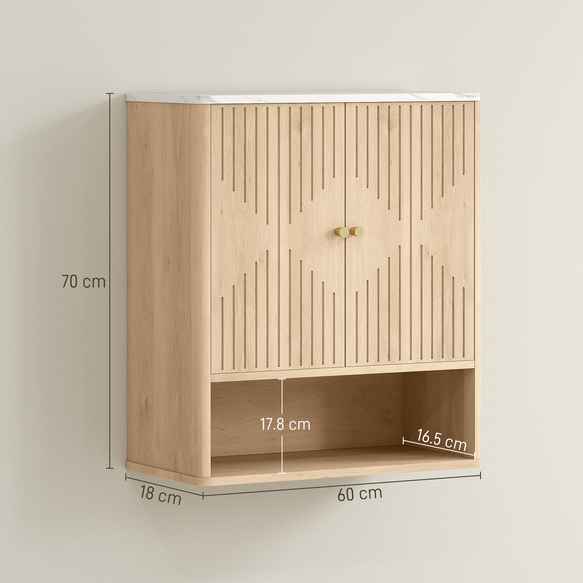 HOMCOM Bathroom Wall Cabinet with Adjustable Shelf in Oak