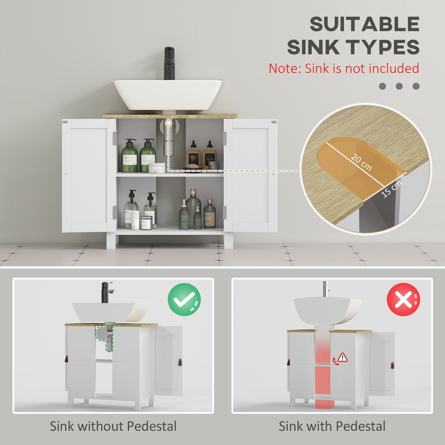 kleankin Under Sink Bathroom Cabinet for Basin without Pedestal - White