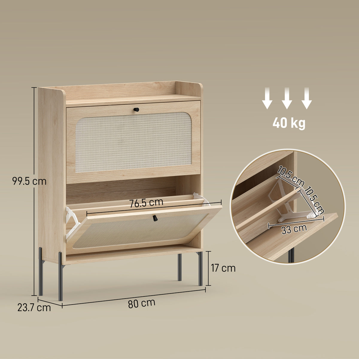 HOMCOM Shoe Cabinet with 2 Flip Drawers in Oak