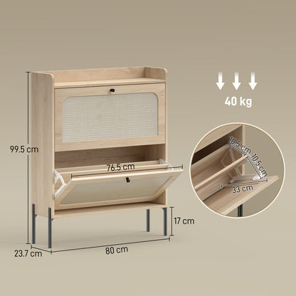 HOMCOM Shoe Cabinet with 2 Flip Drawers in Oak