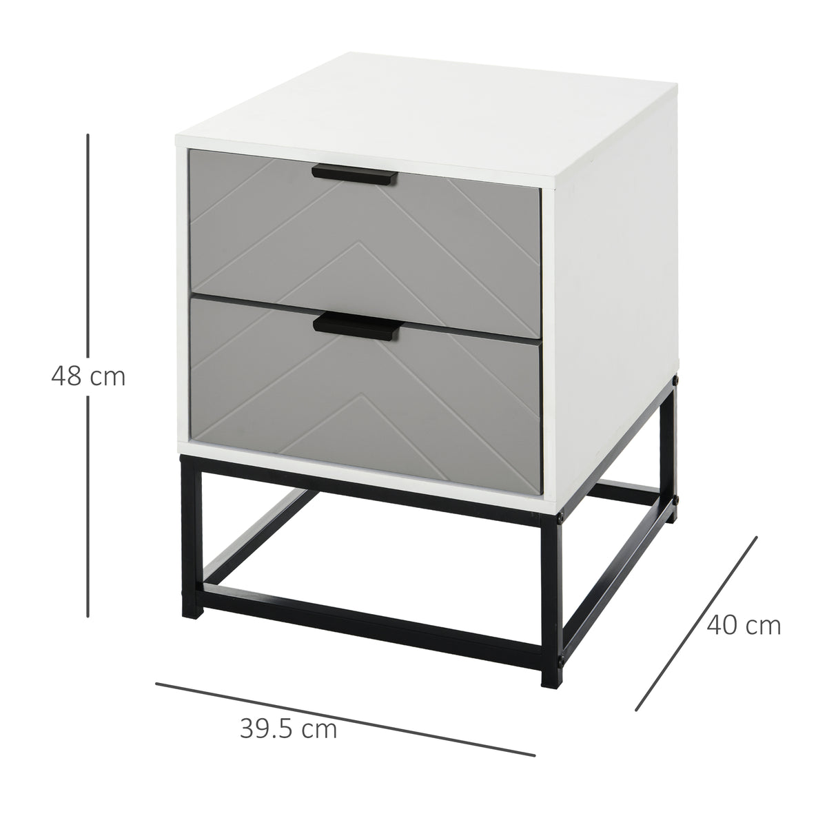 HOMCOM Bedside Cabinet with 2 Drawer Storage Unit in White and Grey and Black
