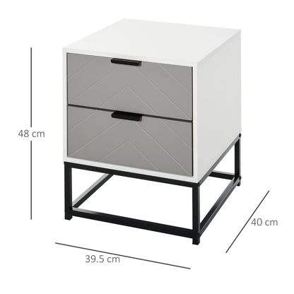 HOMCOM Bedside Cabinet with 2 Drawer Storage Unit in White and Grey and Black