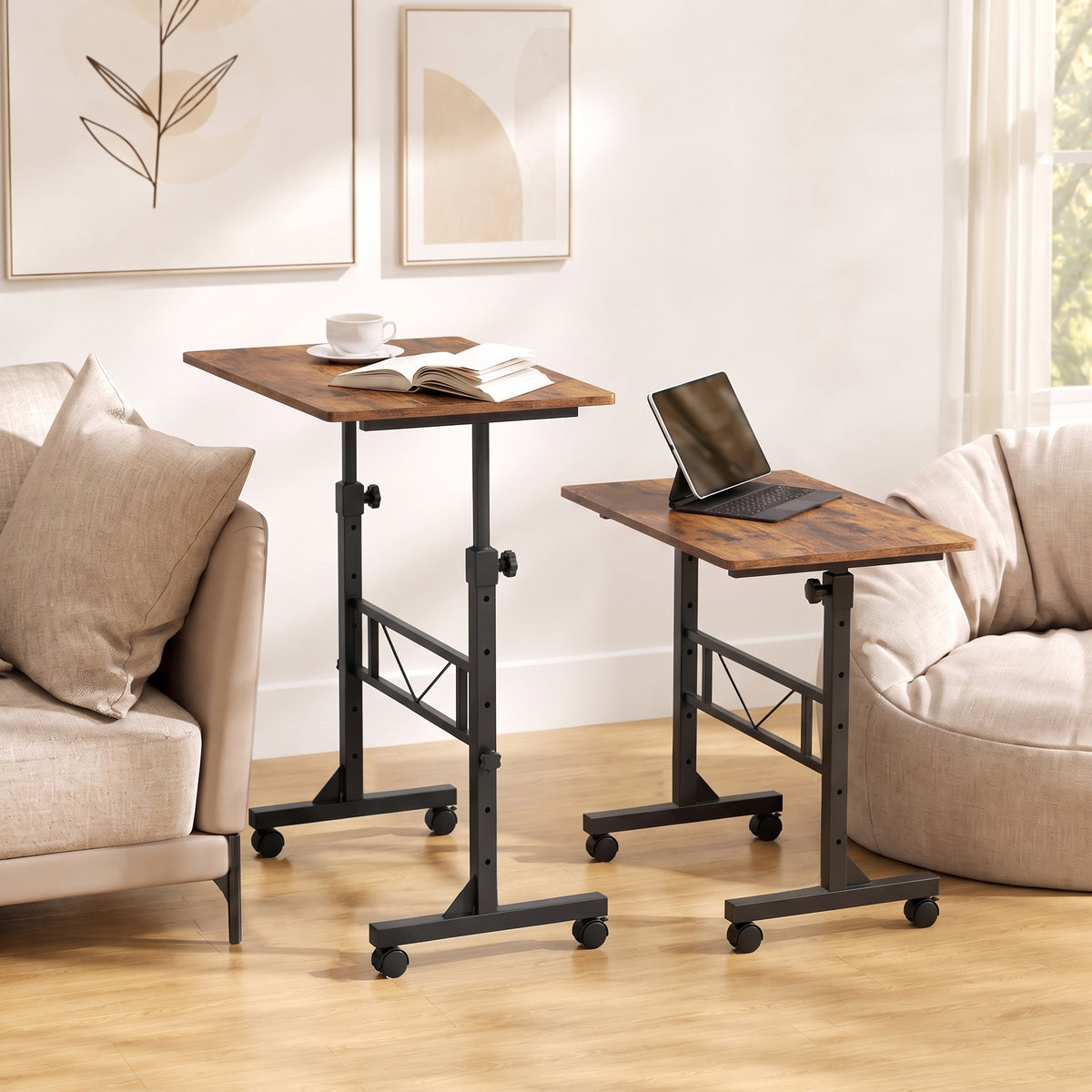 HOMCOM Overbed Table in Rustic Brown Black