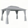 Outsunny 3 x 4 m Outdoor Garden Gazebo with Netting and Curtains, UPF50+ Patio Gazebo Permanent Pavilion Canopy, Dark Grey