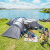 Outsunny 6-9 Man Large Tunnel Tent with 3 Bedrooms, Living Area and Porch, Stand-up Camping Tent, Portable with Bag, Light Grey