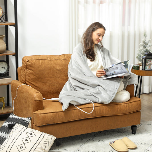بطانية HOMCOM المدفأة 180 × 130 سم، بطانية رمي كهربائية بـ 10 مستويات حرارة ومؤقت 10 ساعات، فلانيل قابل للغسل في الغسالة ومخمل قطني مع حماية من السخونة الزائدة، رمادي
