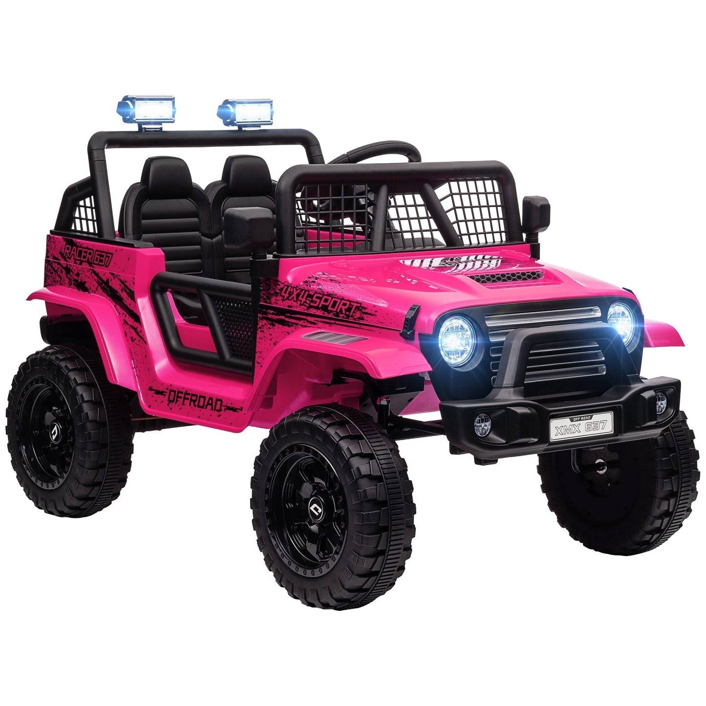 سيارة أيا بلاي كهربائية للأطفال 12 فولت تعمل بالبطارية، شاحنة كهربائية بتعليق زنبركي، ريموت تحكم، موسيقى، زمور، أضواء، لون وردي