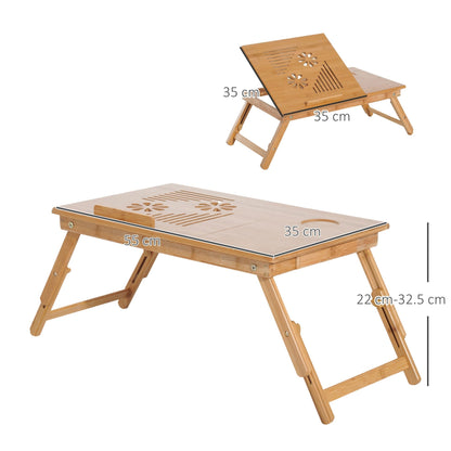 HOMCOM Portable Laptop Desk Notebook Tray PC Bed Table with Drawer Adjustable & Foldable (55L x 35W x 22-32.5H (cm))