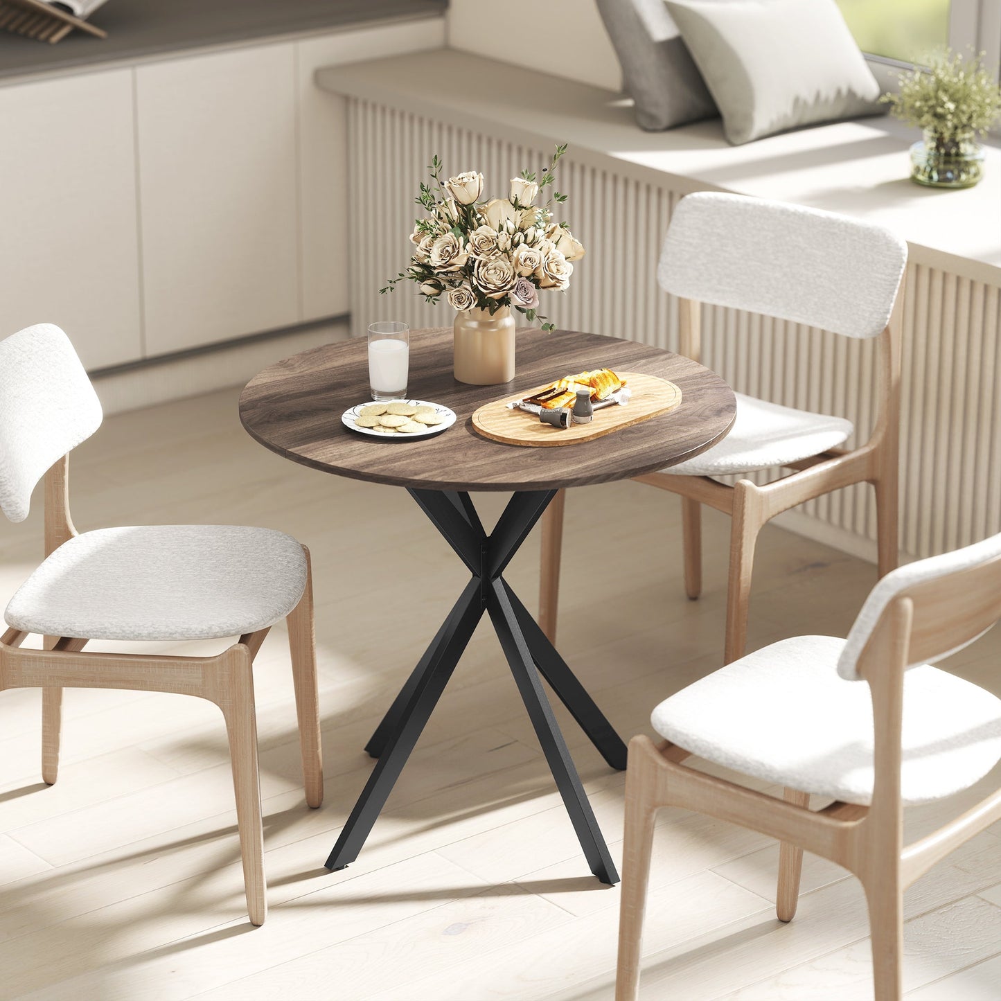 HOMCOM 80cm Industrial Round Dining Table - Brown
