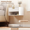 HOMCOM Set of 2 Wall Mounted Nightstands, Floating Bedside Tables with Fluted Drawer and Open Shelf for Small Bedroom, White