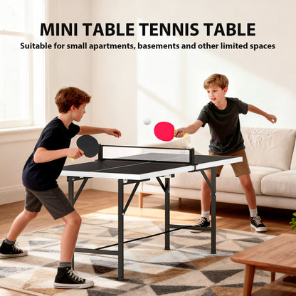 SPORTNOW 5ft Mid-Size Table Tennis Table, Ping Pong Table with Net, 2 Table Tennis Paddles and 3 Balls for Indoor Game, Black