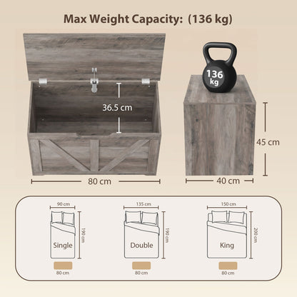 HOMCOM 100L Home Storage Box, with Safety Hinge - Grey Wood-Effect