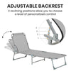 Outsunny Reclining Sun Lounger Chair Folding Camping Bed with 4-Position Adjustable Backrest, Grey