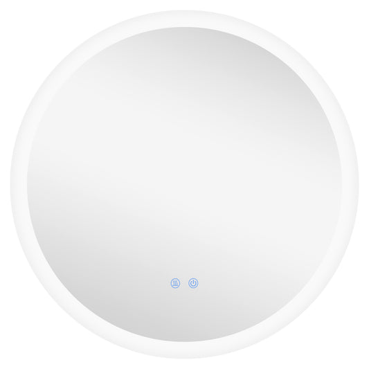kleankin Round Bathroom Mirror with LED Lights, Wall-Mounted Dimmable Makeup Mirror with 3 Temperature Colours, Defogging Film, Memory Function, Hardwired, 60 x 60√Ç cm