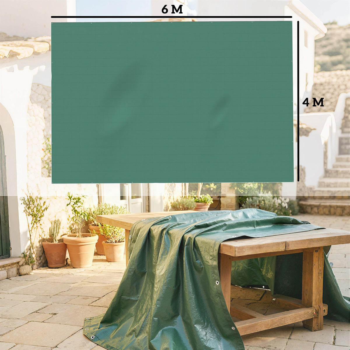 Outsunny 4 x 6m Waterproof Tarpaulin, 90GSM Tear-Resistant PE Tarp with Reinforced Grommets, UV Protected Cover