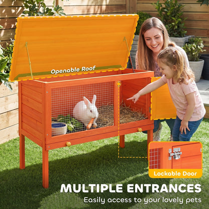 PawHut Wooden Rabbit Hutch, Guinea Pig Hutch with Asphalt Roof, Outdoor Elevated Bunny House for Rabbits, Chinchillas