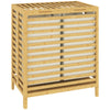 HOMCOM Bamboo Laundry Basket with Lid, 2 Baskets, Foldable, 64L, Natural and Cream White