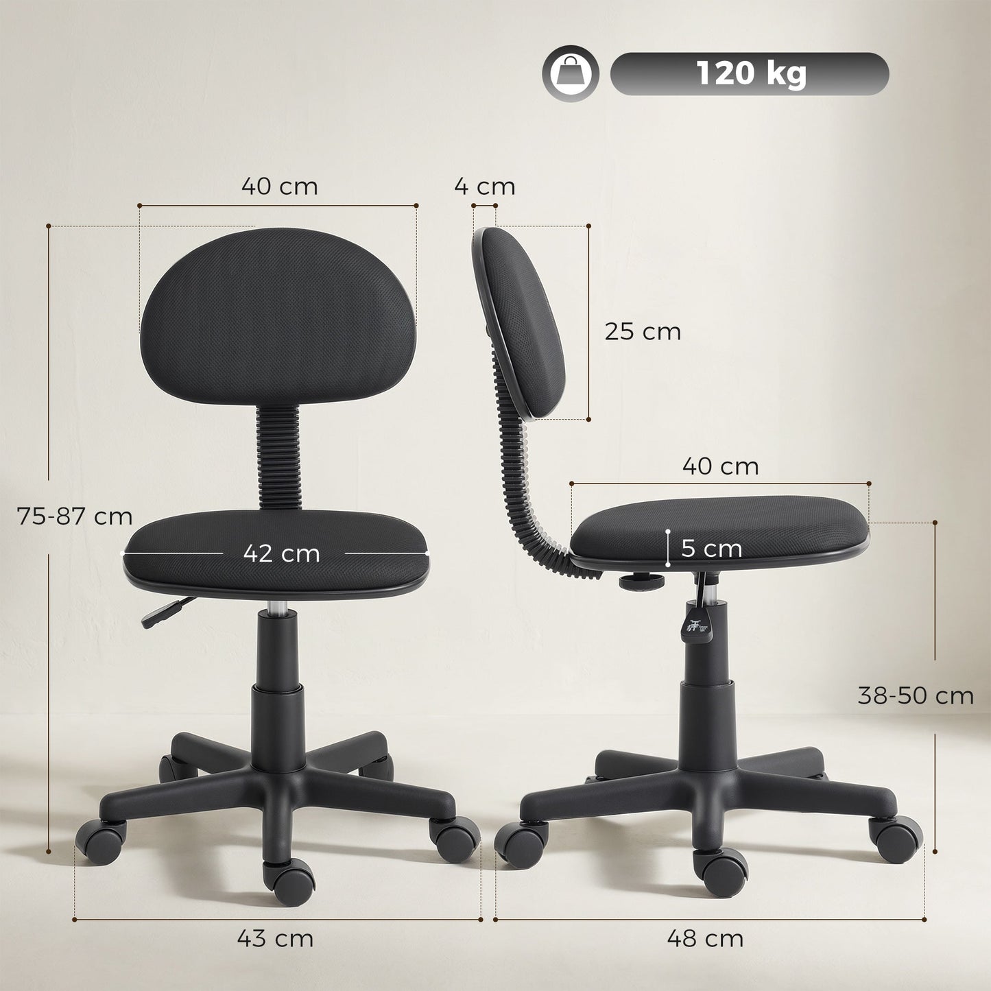 HOMCOM Small Armless Office Chair - Black