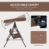 Outsunny 3 Seater Garden Swing Chair, Outdoor Swing Chair with Adjustable Canopy, Mental Frame & Cushions, Brown