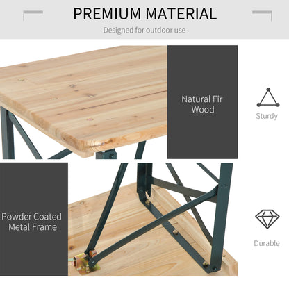 Outsunny Portable Folding Camping Picnic Trestle Beer Table in Natural Wood Colour