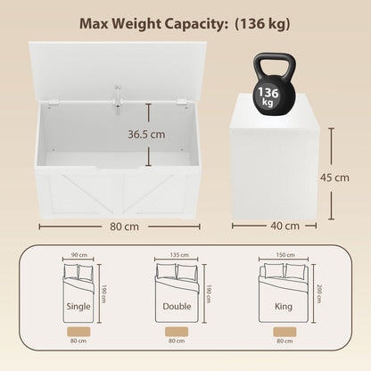 HOMCOM 100L Home Storage Box, with Safety Hinge - White Wood-Effect