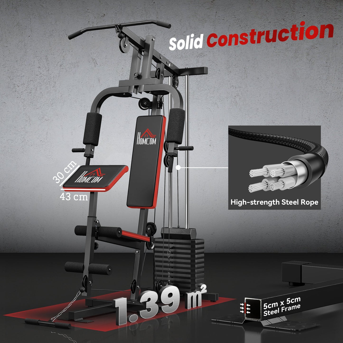 HOMCOM Multigym Station, with 66KG Weight Stack, for Strength Training, Black