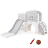 9 in 1 Toddler Slide L Shaped Kids Slide and Climber Playset with Basketball Hoop-Gray & White